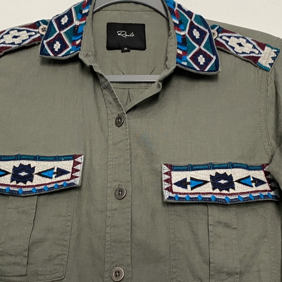 Rails Kona Linen Blend Button-Up Shirt Embroidered - Picture 6 of 11